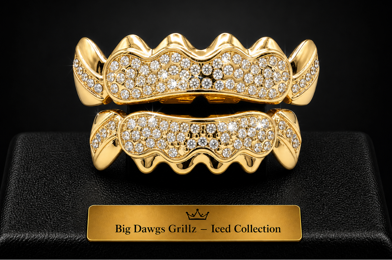 14K Gold Plated Iced Cluster CZ Upper & Lower Grillz Deluxe Set