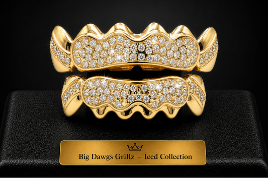 14K Gold Plated Iced Cluster CZ Upper & Lower Grillz Deluxe Set