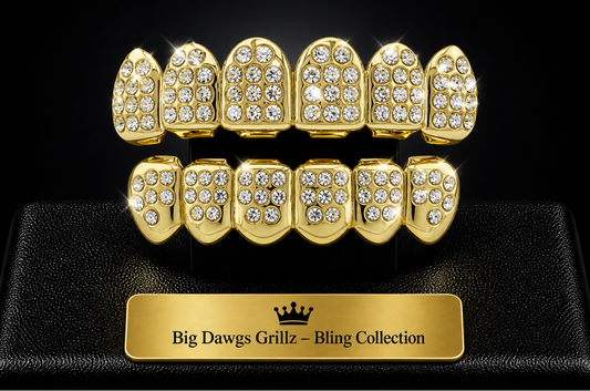 14K Gold Plated Upper & Lower Grillz Set Iced Pimp