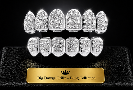 Silver Plated Upper & Lower Grillz Set Iced Pimp