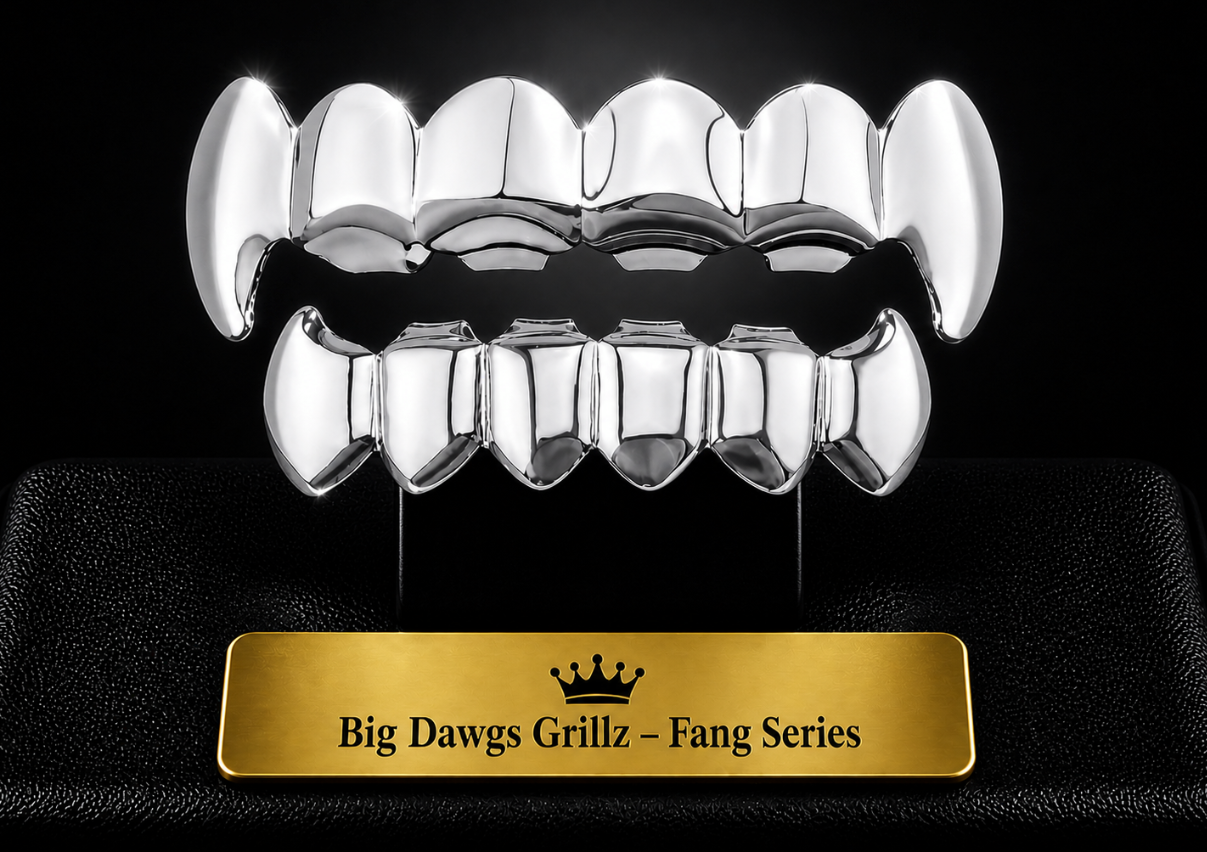 Silver Plated Upper & Lower Grillz Set Player Fangs