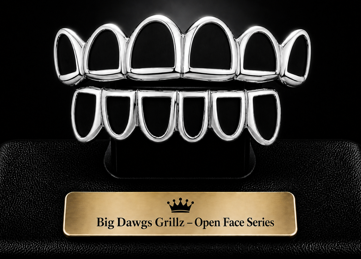 Custom Silver Open Face 6 Upper & G Lower Grillz Set