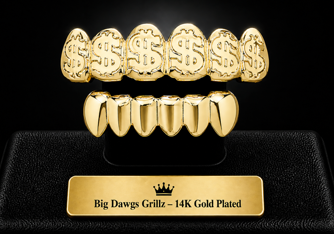 14K Gold Plated Upper & Lower Grillz Set Dollar Sign