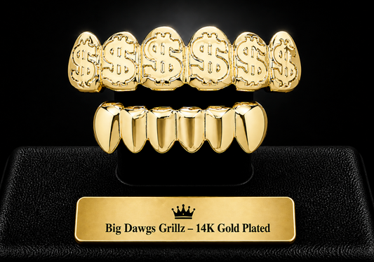 14K Gold Plated Upper & Lower Grillz Set Dollar Sign