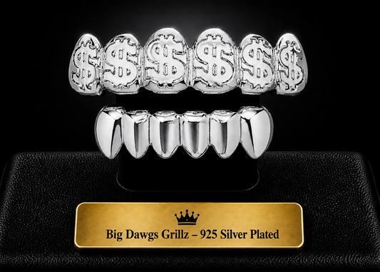 Silver Plated Upper & Lower Grillz Set Dollar Sign