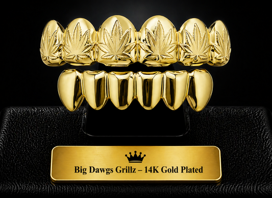 14K Gold Plated Upper & Lower Grillz Set Leaf
