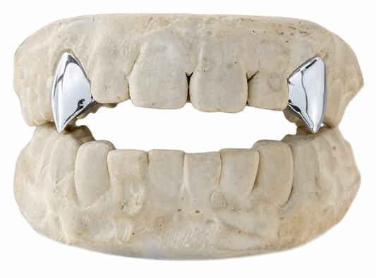 Silver Plated 2pc Single Fangs Grillz Set
