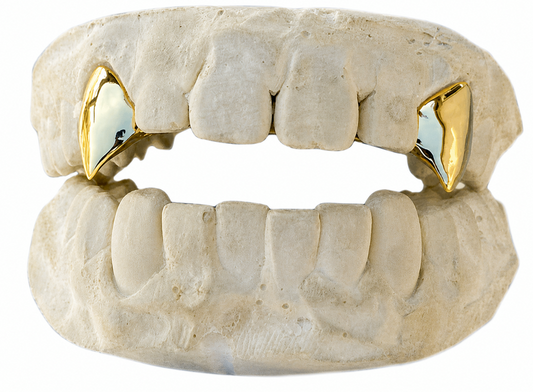 14K Gold Plated 2pc Single Fangs Grillz Set