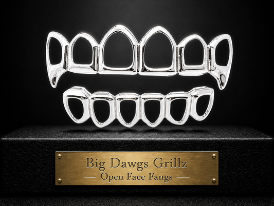 Silver Plated Open Face Fang Grillz Set