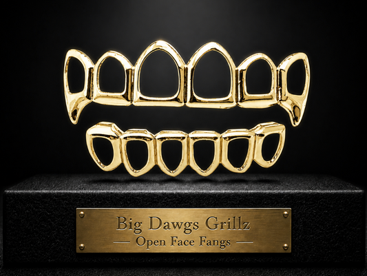 14K Gold Plated Open Face Fang Grillz Set
