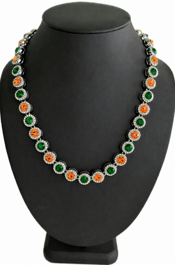 Hip Hop Iced Silver 12mm CZ Cluster Chain Necklace Orange Green