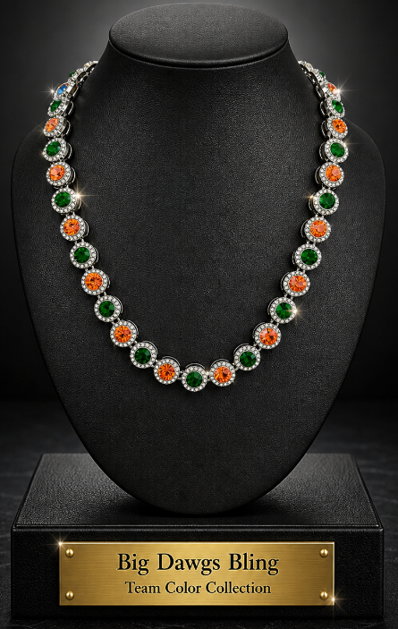 Hip Hop Iced Silver 12mm CZ Cluster Chain Necklace Orange Green
