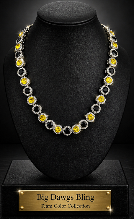 Hip Hop Iced Silver 12mm CZ Cluster Chain Necklace Black Yellow