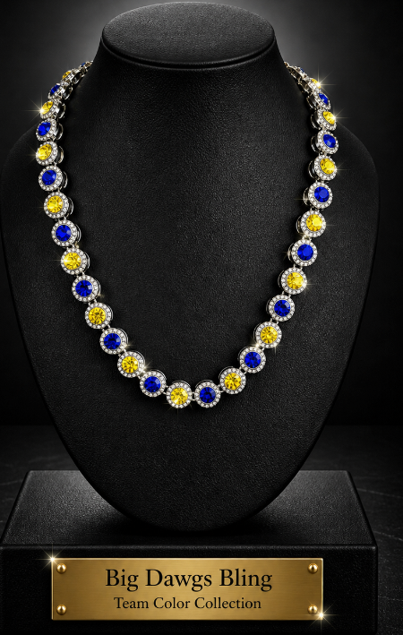Hip Hop Iced Silver 12mm CZ Cluster Chain Necklace Royal Blue Yellow