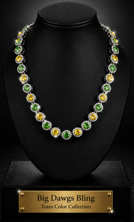 Hip Hop Iced Silver 12mm CZ Cluster Chain Necklace Green Yellow