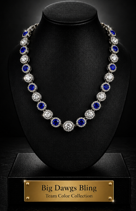 Hip Hop Iced Silver 12mm CZ Cluster Chain Necklace Royal Blue White