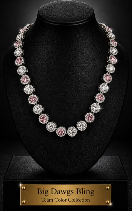 Hip Hop Iced Silver 12mm CZ Cluster Chain Necklace Pink White