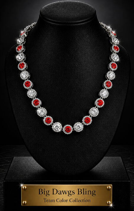 Hip Hop Iced Silver 12mm CZ Cluster Chain Necklace Red White