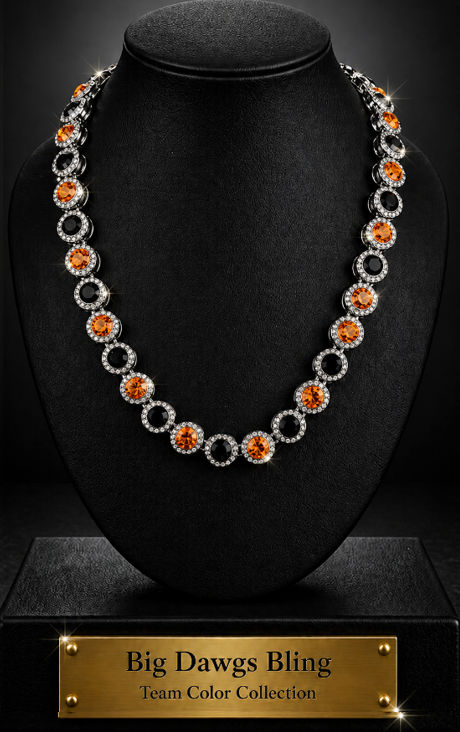 Hip Hop Iced Silver 12mm CZ Cluster Chain Necklace Orange Black
