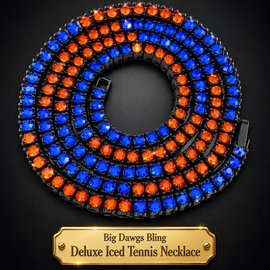 Black Iced CZ Row Tennis Baseball Chain Necklace Orange Blue