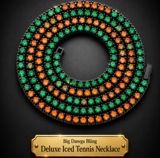 Black Iced CZ Row Tennis Baseball Chain Necklace Orange Green