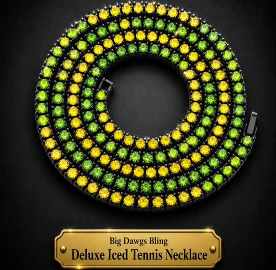Black Iced CZ Row Tennis Baseball Chain Necklace Green Yellow