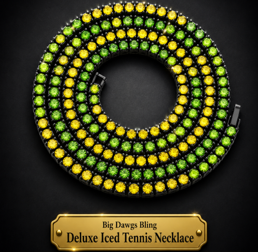 Black Iced CZ Row Tennis Baseball Chain Necklace Green Yellow