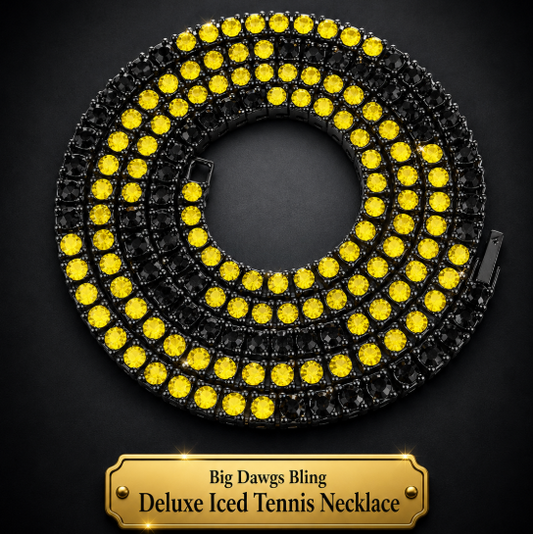 Black Iced CZ Row Tennis Baseball Chain Necklace Black Yellow