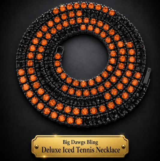 Black Iced CZ Row Tennis Baseball Chain Necklace Black Orange