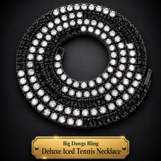 Black Iced CZ Row Tennis Baseball Chain Necklace Black White
