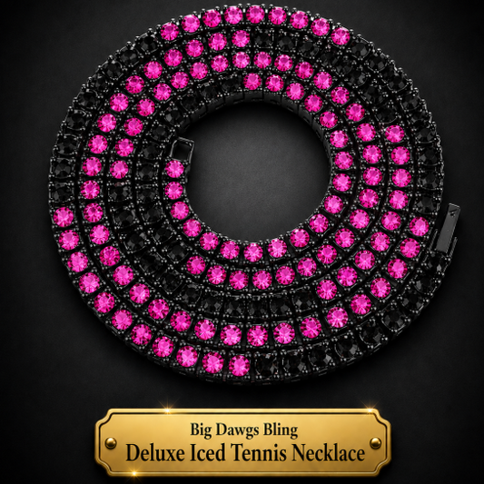 Black Iced CZ Row Tennis Baseball Chain Necklace Black Pink