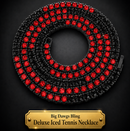 Black Iced CZ Row Tennis Baseball Chain Necklace Red Black