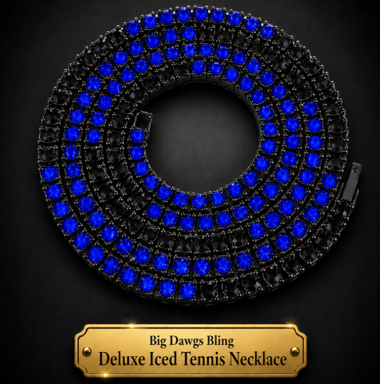 Black Iced CZ Row Tennis Baseball Chain Necklace Black Blue
