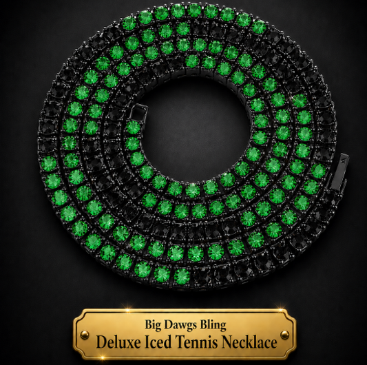 Black Iced CZ Row Tennis Baseball Chain Necklace Black Green