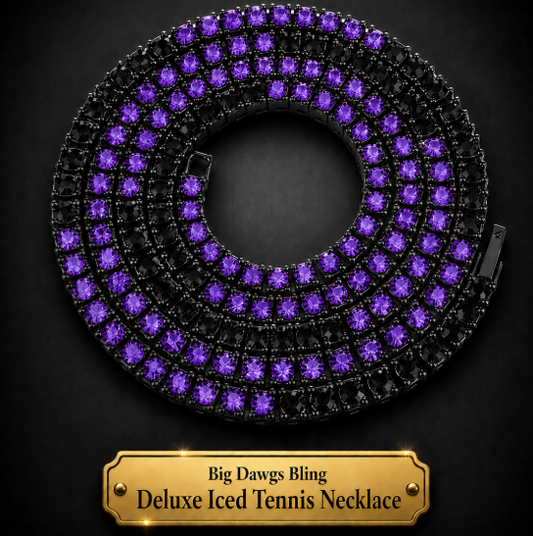 Black Iced CZ Row Tennis Baseball Chain Necklace Purple Black