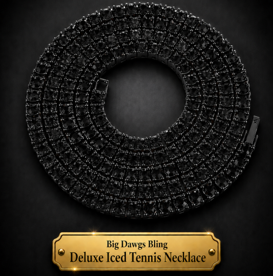 Black Iced CZ Row Tennis Baseball Chain Necklace Black Out