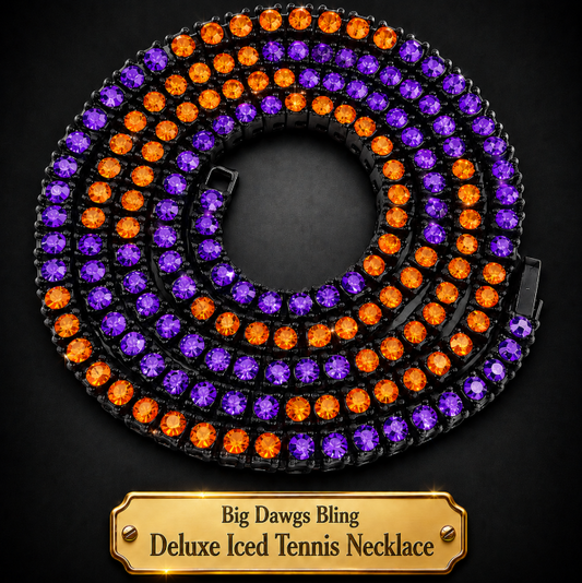 Black Iced CZ Row Tennis Baseball Chain Necklace Purple Orange