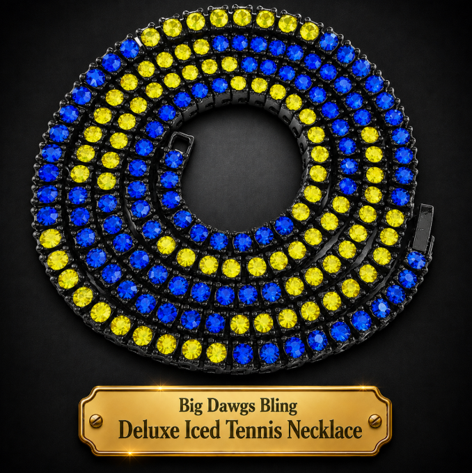 Black Iced CZ Row Tennis Baseball Chain Necklace Blue Yellow