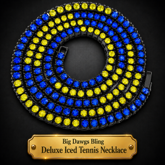 Black Iced CZ Row Tennis Baseball Chain Necklace Blue Yellow