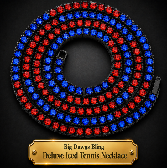 Black Iced CZ Row Tennis Baseball Chain Necklace Red Royal