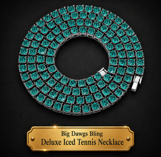 Silver Iced CZ Row Tennis Baseball Chain Necklace Teal