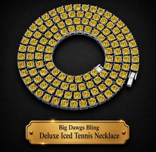 Silver Iced CZ Row Tennis Baseball Chain Necklace Yellow