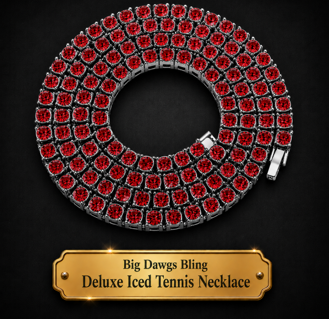 Silver Iced CZ Row Tennis Baseball Chain Necklace Red