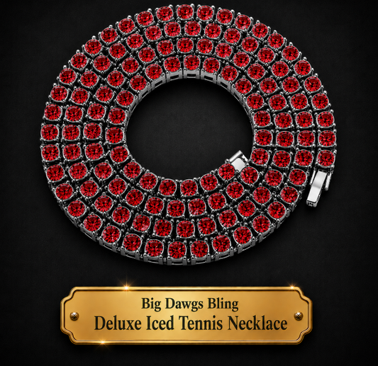 Silver Iced CZ Row Tennis Baseball Chain Necklace Red