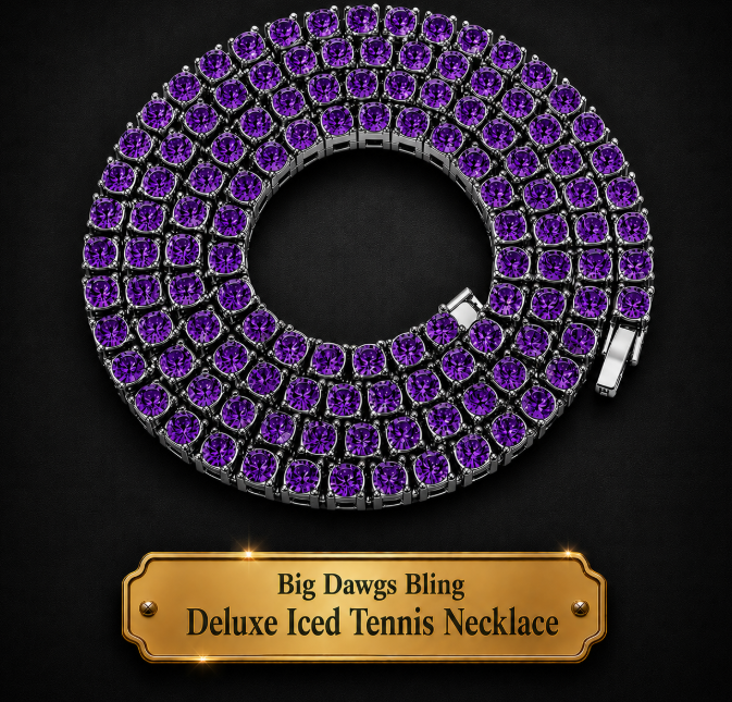 Silver Iced CZ Row Tennis Baseball Chain Necklace Purple