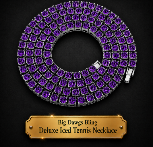 Silver Iced CZ Row Tennis Baseball Chain Necklace Purple