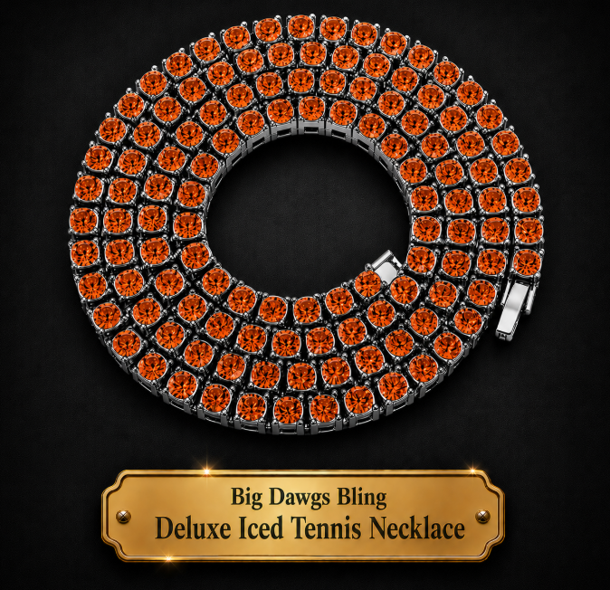 Silver Iced CZ Row Tennis Baseball Chain Necklace Orange