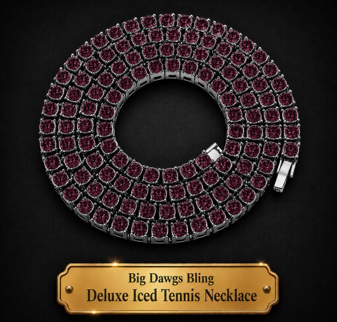 Silver Iced CZ Row Tennis Baseball Chain Necklace Burgandy Maroon