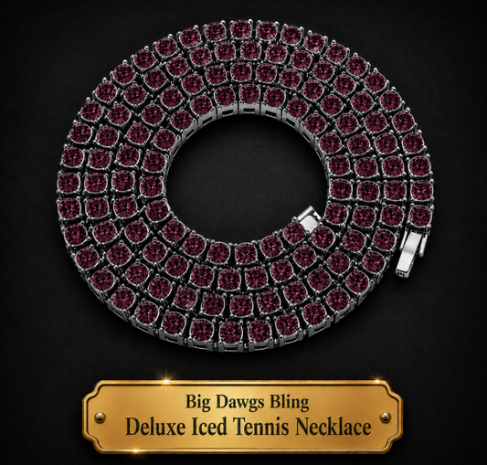 Silver Iced CZ Row Tennis Baseball Chain Necklace Burgandy Maroon