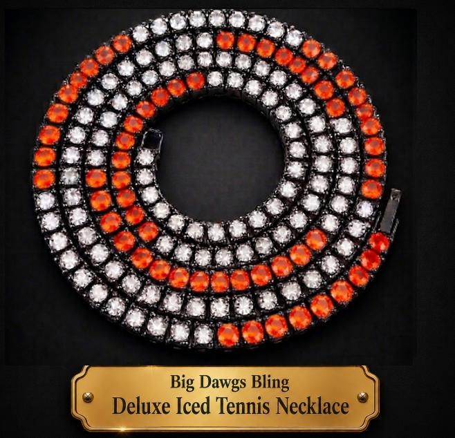 Black Iced CZ Row Tennis Baseball Chain Necklace Orange White